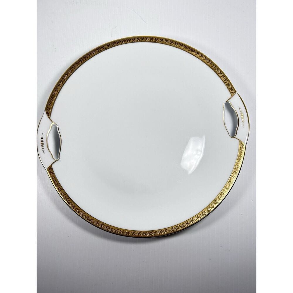 COPY - Antique Royal Bayreuth Bavaria Gold Trimmed Cake Plate Platter With Hand…